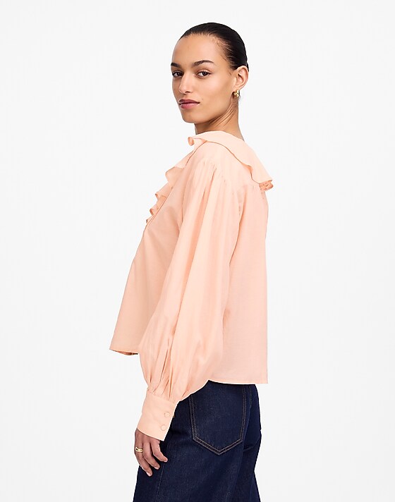 Madewell Ruffled Pintucked Long-Sleeve Top Pale Blush