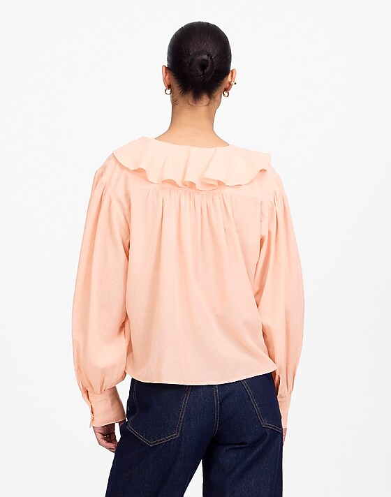Madewell Ruffled Pintucked Long-Sleeve Top Pale Blush