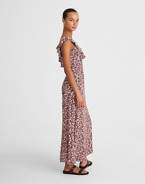 Madewell Ruffled Scoopneck Maxi Dress In Floral Emma Floral Burgundy