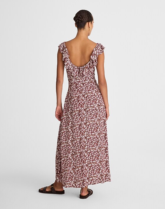 Madewell Ruffled Scoopneck Maxi Dress In Floral Emma Floral Burgundy
