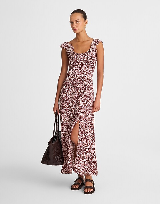 madewell Ruffled Scoopneck Maxi Dress in Floral emma floral burgundy