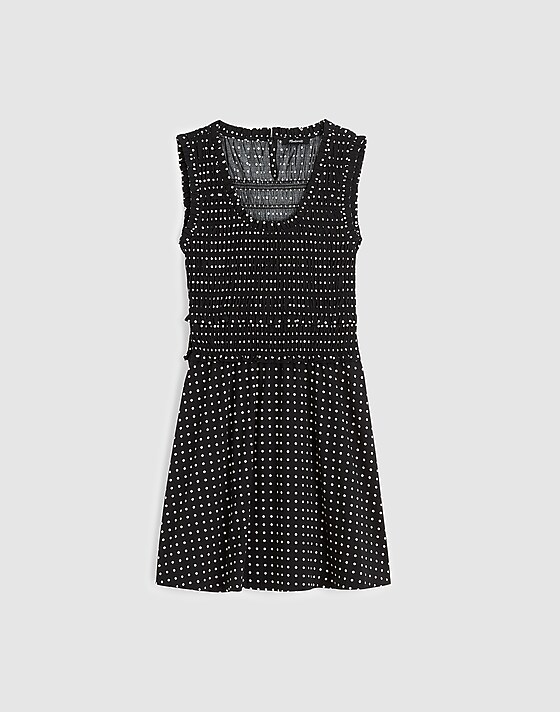Madewell Ruffled Scoopneck Mini Dress In Dot Linear Dots Jet Black