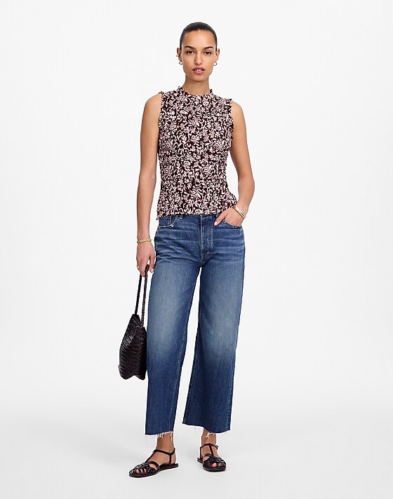 Madewell Ruffled Smocked Top In Floral Casella Vines Raisin