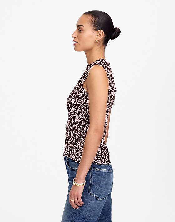 Madewell Ruffled Smocked Top In Floral Casella Vines Raisin