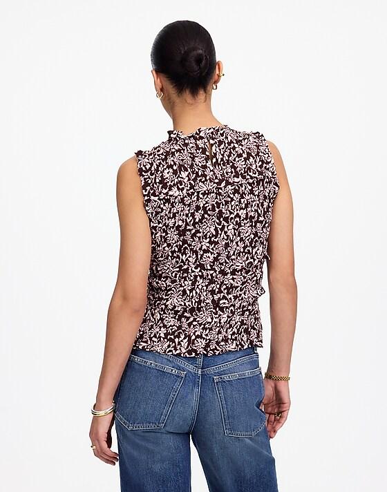 Madewell Ruffled Smocked Top In Floral Casella Vines Raisin