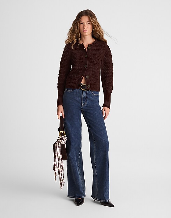 Madewell Scalloped Merino Wool-Blend Cardigan Damson