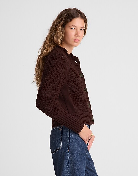Madewell Scalloped Merino Wool-Blend Cardigan Damson