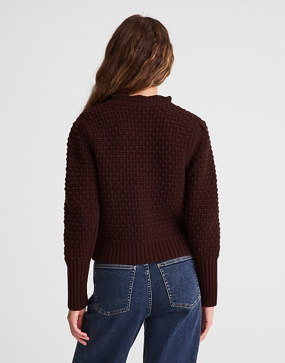 Madewell Scalloped Merino Wool-Blend Cardigan Damson