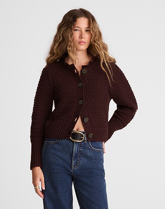madewell Scalloped Merino Wool-Blend Cardigan damson