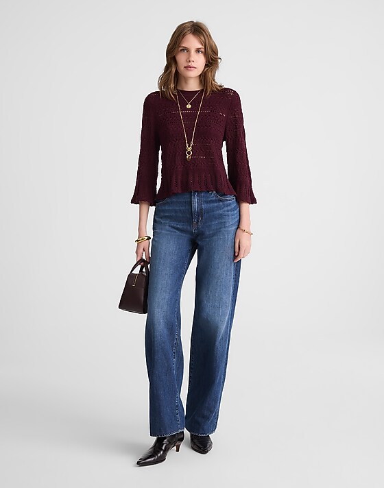 Madewell Scalloped-Trim Sweater Tee Dark Pomegranate