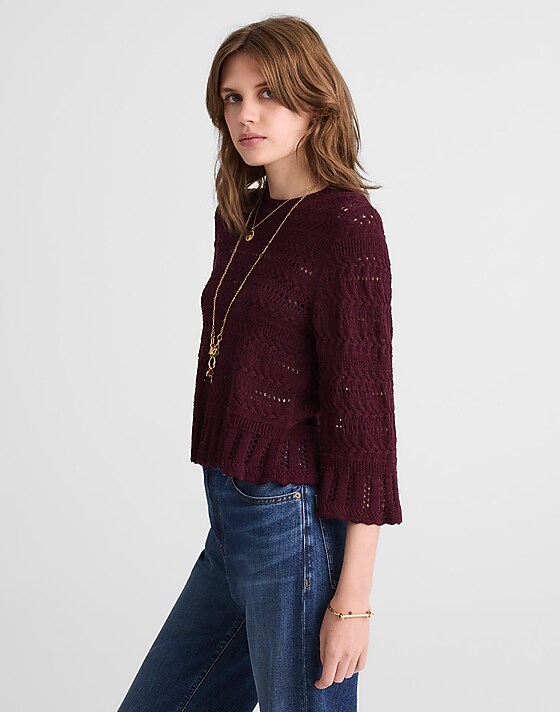 Madewell Scalloped-Trim Sweater Tee Dark Pomegranate