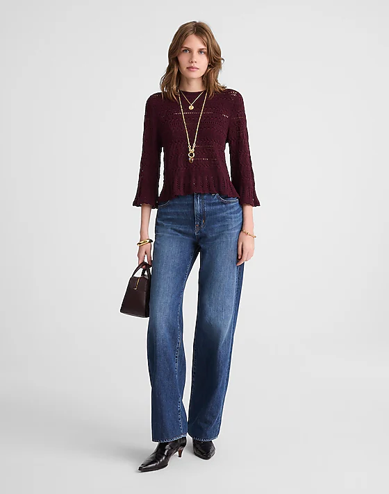 Madewell Scalloped-Trim Sweater Tee Dark Pomegranate