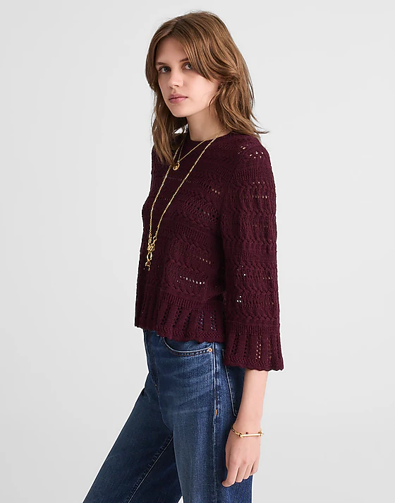 Madewell Scalloped-Trim Sweater Tee Dark Pomegranate