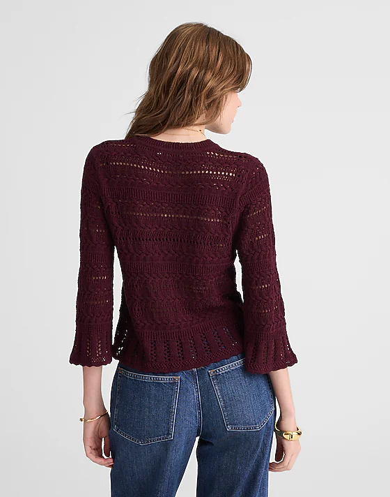 Madewell Scalloped-Trim Sweater Tee Dark Pomegranate