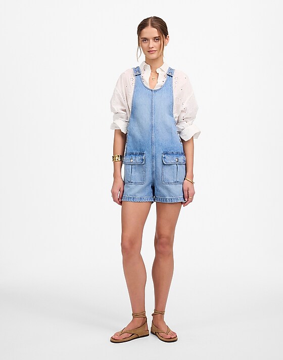 Madewell Scoopneck Denim Shortalls In Allenwood Wash Allenwood Wash