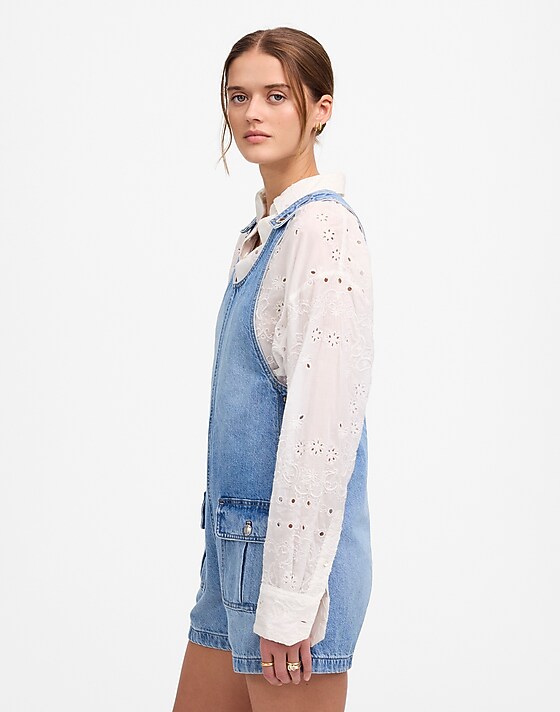 Madewell Scoopneck Denim Shortalls In Allenwood Wash Allenwood Wash
