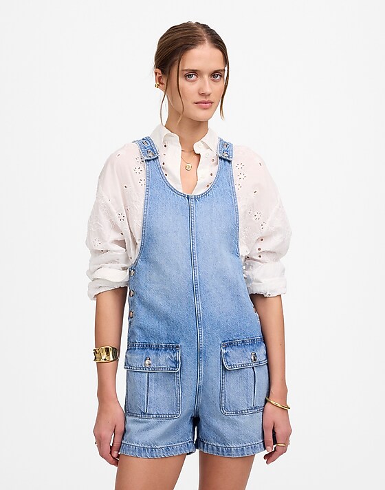 madewell Scoopneck Denim Shortalls in Allenwood Wash allenwood wash