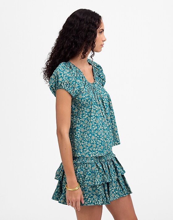 Madewell Scoopneck Puff-Sleeve Top In Floral Eloise Ditsy Floral
