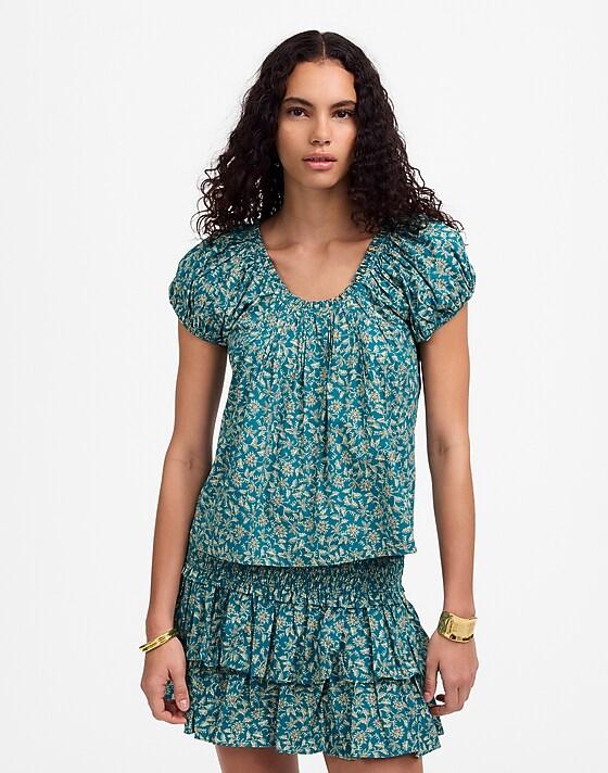 madewell Scoopneck Puff-Sleeve Top in Floral eloise ditsy floral