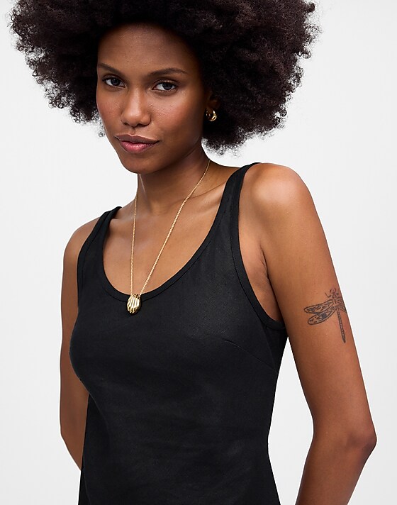 Madewell Scoopneck Sleeveless Midi Dress In 100% Linen Jet Black