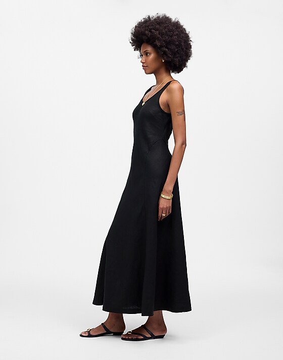 Madewell Scoopneck Sleeveless Midi Dress In 100% Linen Jet Black