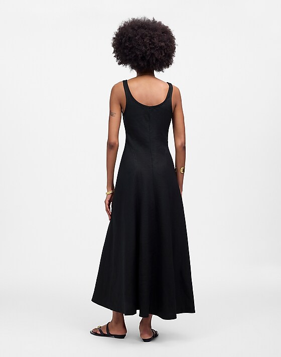 Madewell Scoopneck Sleeveless Midi Dress In 100% Linen Jet Black