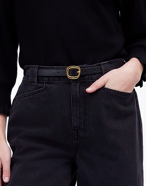 Madewell Sculptural Buckle Leather Skinny Belt True Black