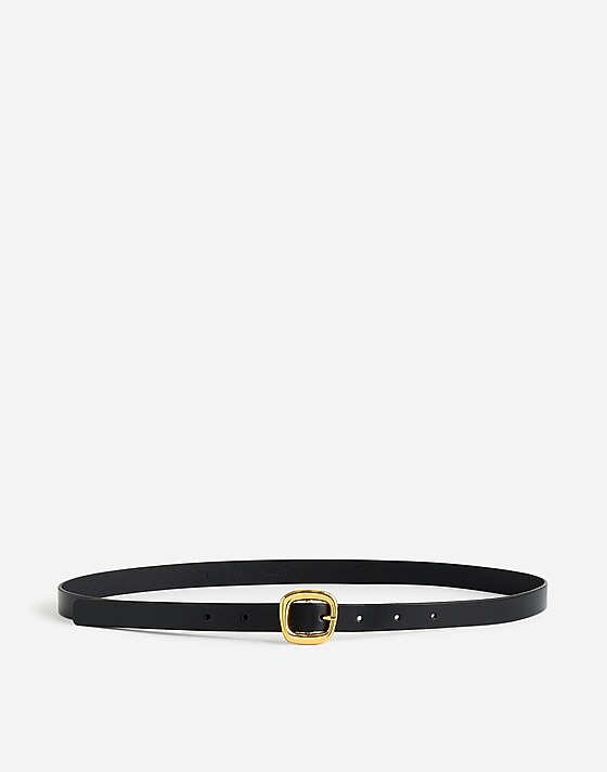 madewell Sculptural Buckle Leather Skinny Belt true black