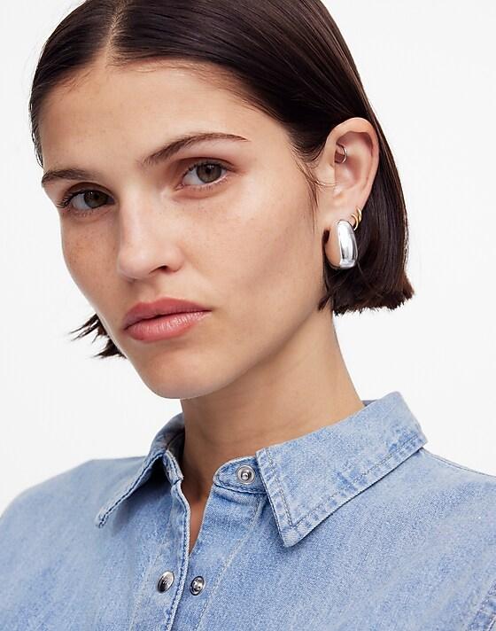 Madewell Sculptural Statement Hoop Earrings Light Silver Ox