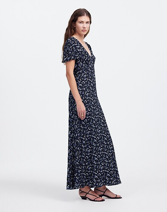 Madewell Seamed Flutter Sleeve Maxi Dress Vintage Ditsy Pear Accent