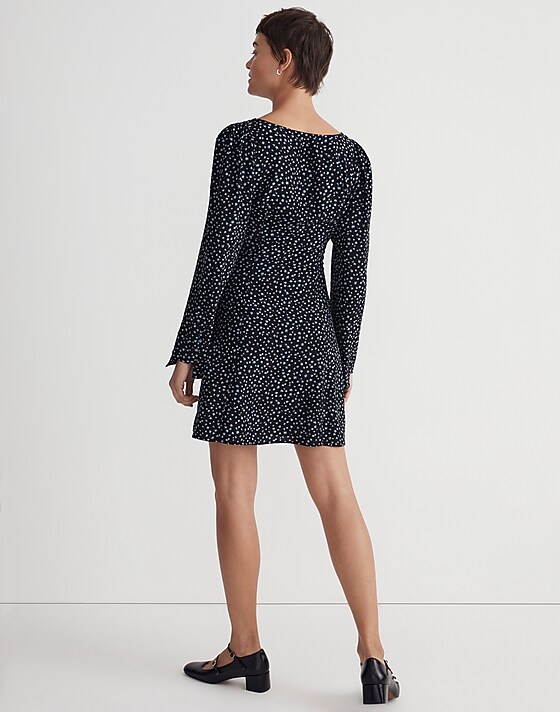 Madewell Seamed Long-Sleeve Mini Dress In Ditsy Floral True Black