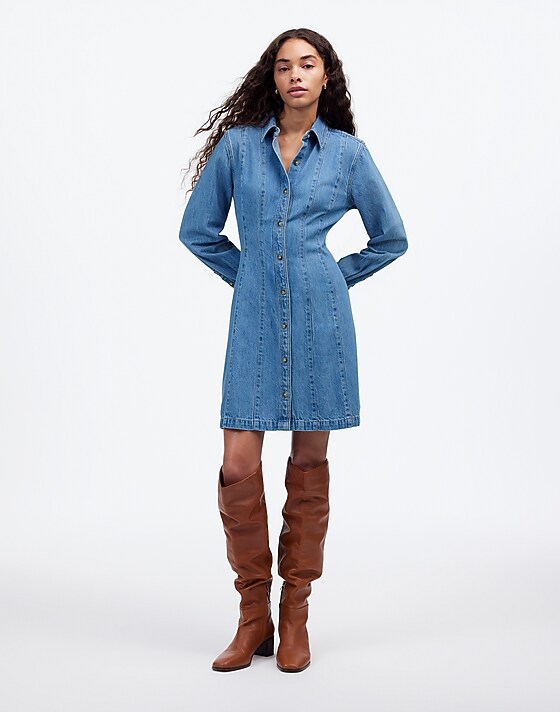 Madewell Seamed Mini Dress In Ramey Wash: Airy Denim Edition Ramey Wash