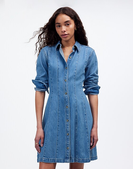 madewell Seamed Mini Dress in Ramey Wash: Airy Denim Edition ramey wash