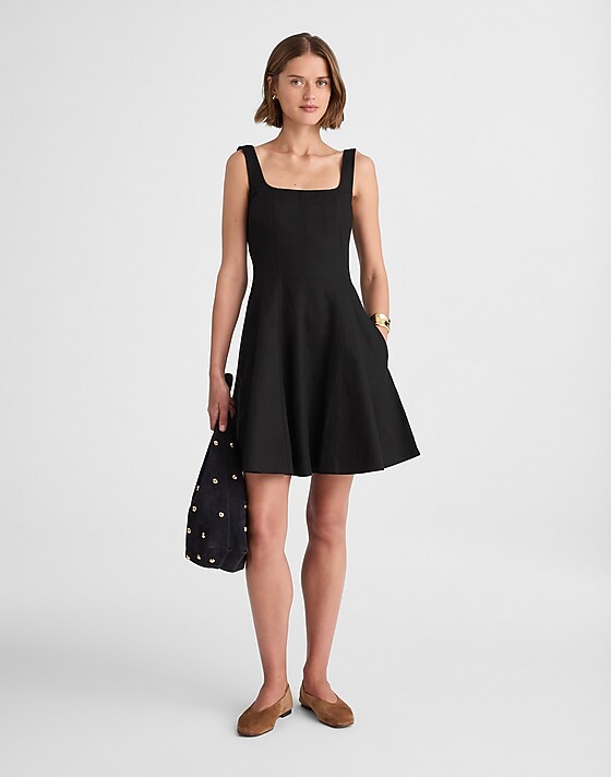 Madewell Seamed Open Squareneck Mini Dress Jet Black