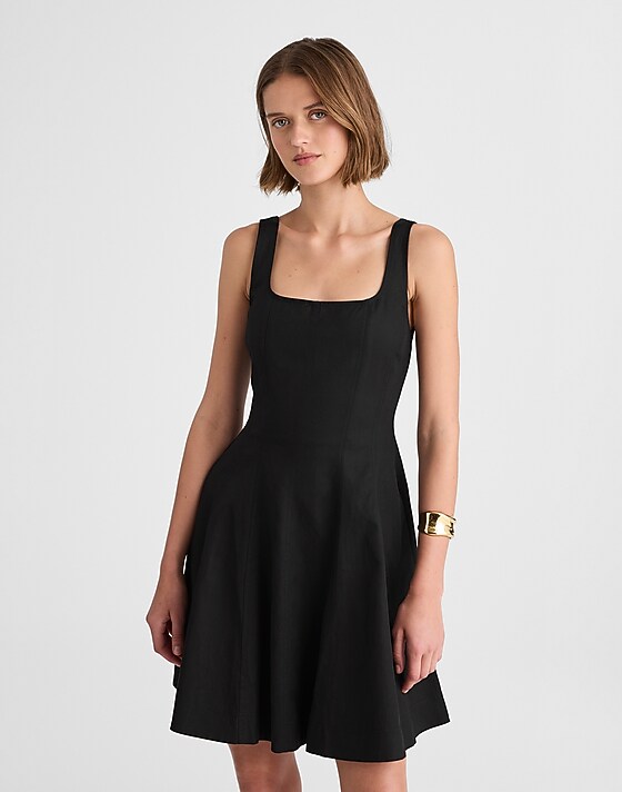 madewell Seamed Open Squareneck Mini Dress jet black