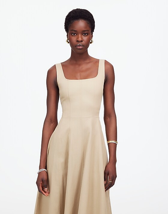 Madewell Seamed Squareneck Midi Dress Heritage Khaki
