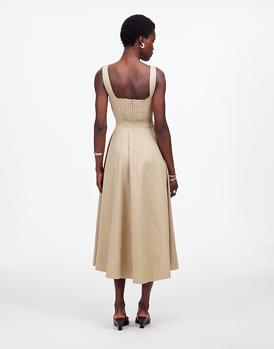 Madewell Seamed Squareneck Midi Dress Heritage Khaki