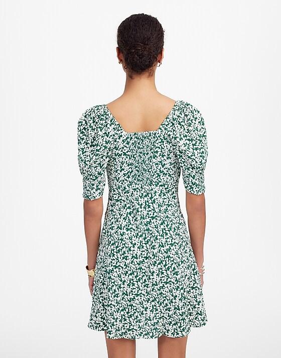 Madewell Seamed V-Neck Mini Dress Abstract Leaf Kelly Verdant