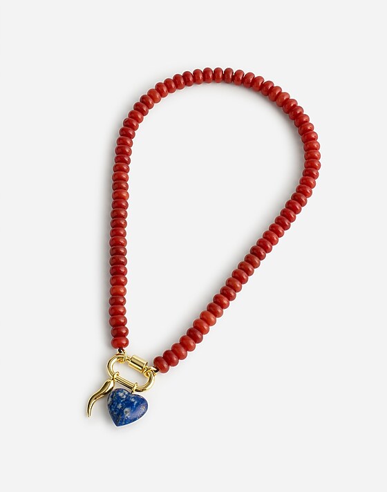 Madewell Semiprecious Beaded Carabiner Charm Necklace Red