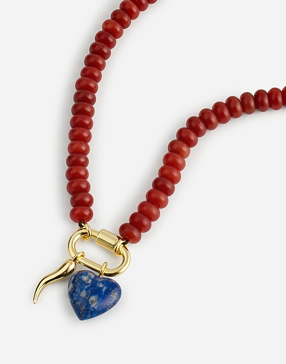 madewell Semiprecious Beaded Carabiner Charm Necklace red