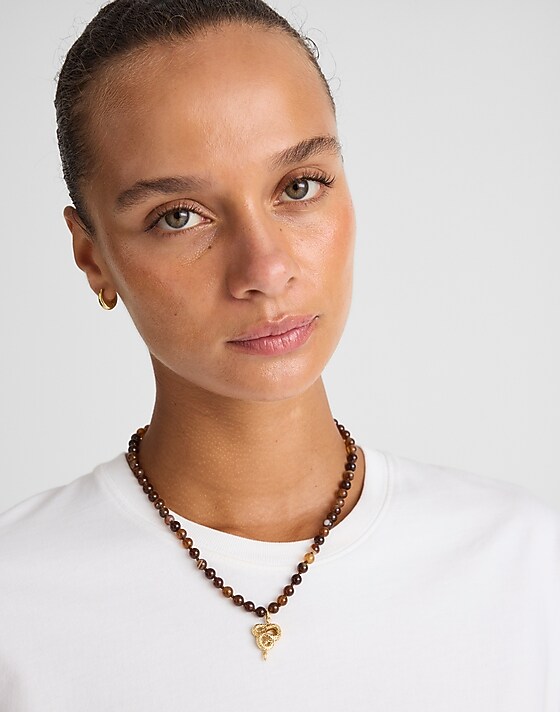 Madewell Semiprecious Beaded Charm Necklace Antique Gold