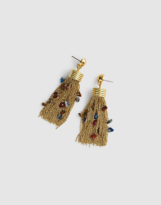 madewell Semiprecious Chain-Link Tassel Earrings antique gold