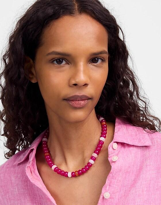 Madewell Semiprecious Chunky Beaded Choker Necklace Modern Fuchsia