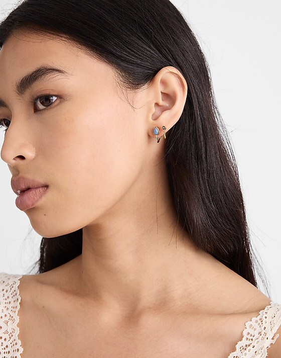 Madewell Semiprecious Double Huggie Hoop Earrings Antique Gold