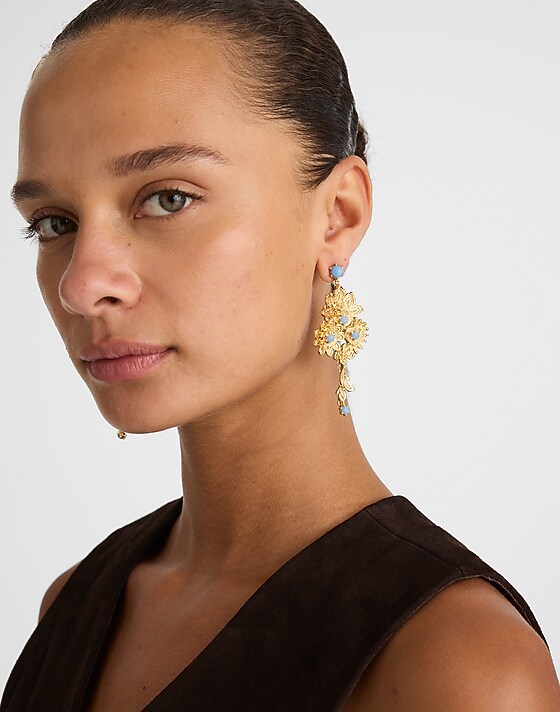 Madewell Semiprecious Floral Chintz Chandelier Earrings Antique Gold