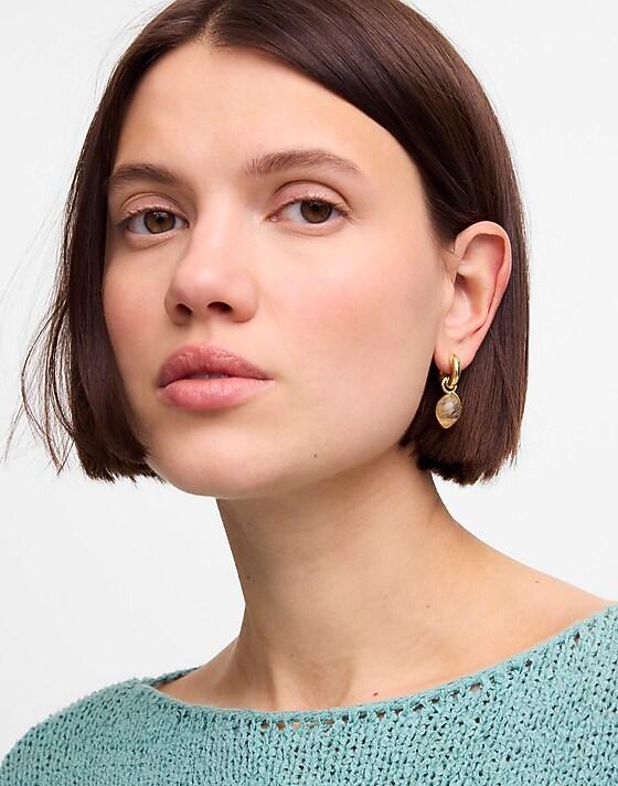 Madewell Semiprecious Lemon Charm Huggie Hoop Earrings Pale Gold