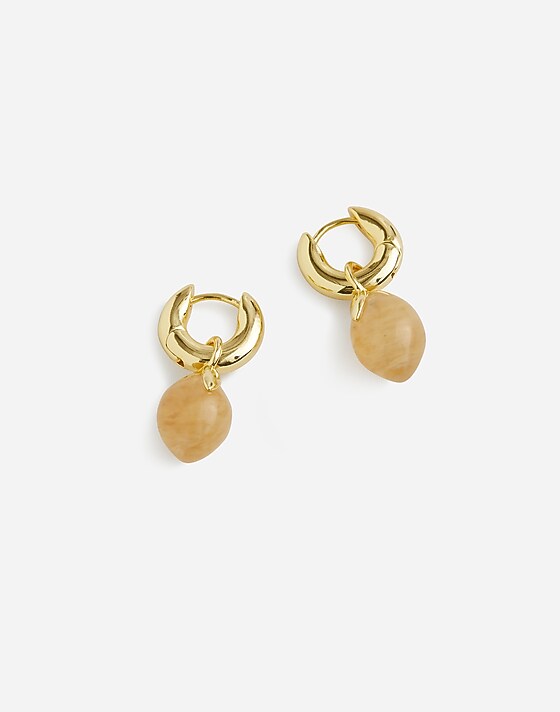 madewell Semiprecious Lemon Charm Huggie Hoop Earrings pale gold