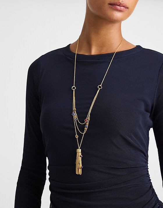 Madewell Semiprecious Tassel Pendant Layered Necklace Antique Gold