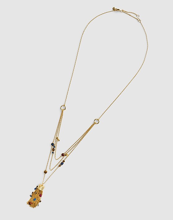Madewell Semiprecious Tassel Pendant Layered Necklace Antique Gold