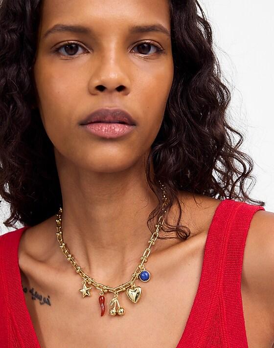 Madewell Semiprecious U-Link Charm Necklace Antique Gold